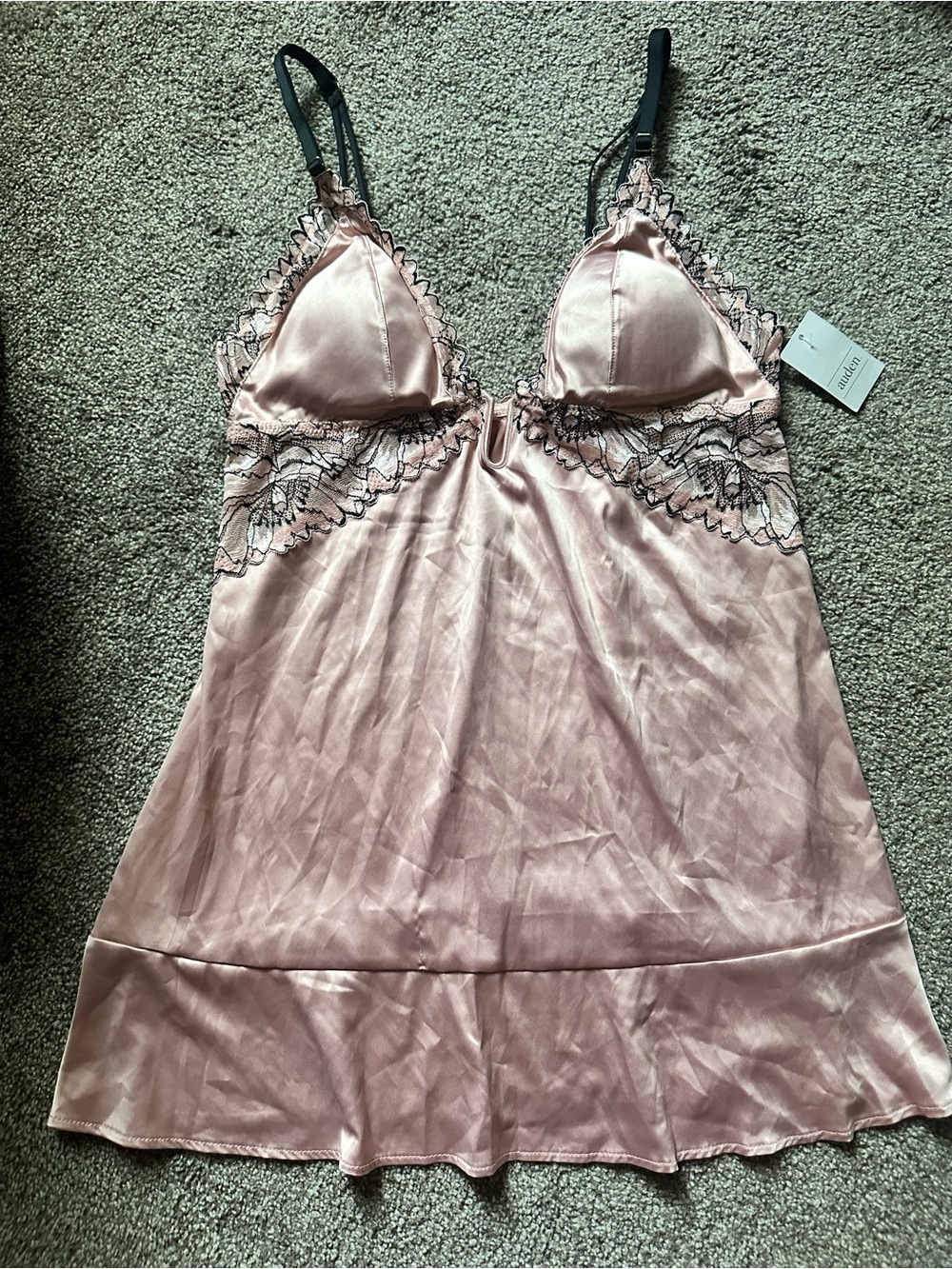 Auden Dusty Pink Satin Chemise with Black Lace Accents